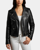 Women Leather Biker Brando Jacket Kate Nova Black